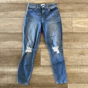 L'Agence Jeans | 26x26‎ | Margot High Rise Skinny Blue Distressed Stretch Denim
